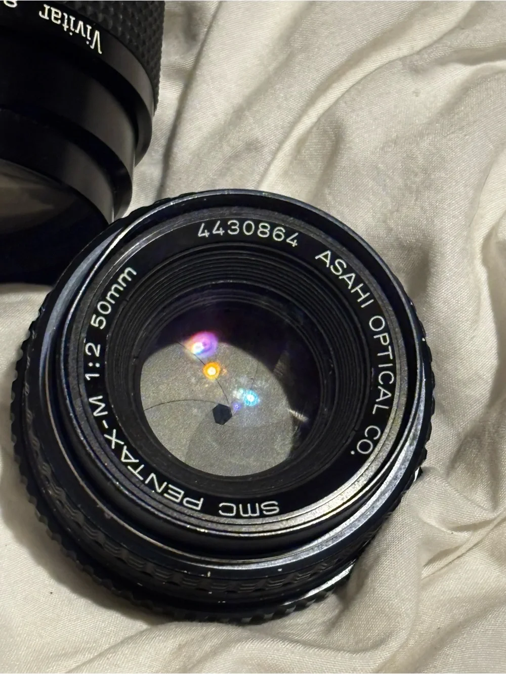 Pentax Black Telephoto Zoom Lens on Film Camera